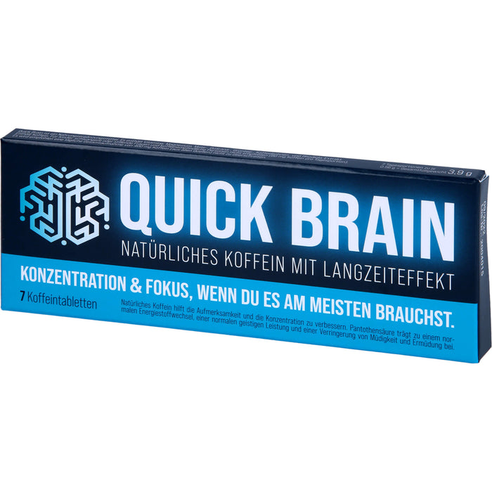 Quick Brain - natürliche Koffeintabletten für Fokus und Konzentration, mit Langzeiteffekt - mit 80 mg Koffein (u.a. aus Mate, Guarana) und Magnesium, 7 pc Tablettes