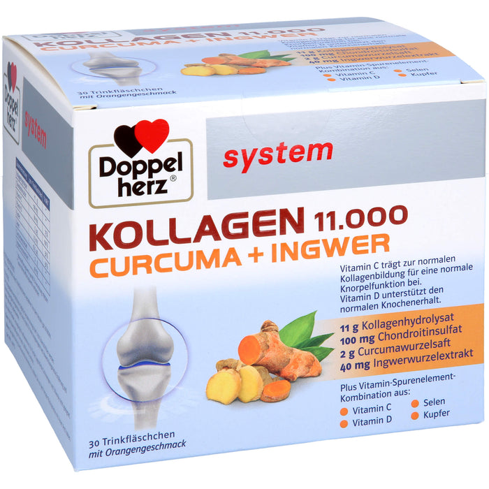 Doppelherz system Kollagen 11,000 Curcuma + Ingwer Lösung für eine normale Knorpelfunktion und zur Unterstützung eines normalen Knochenerhalts, 30 pcs. Drinking bottle