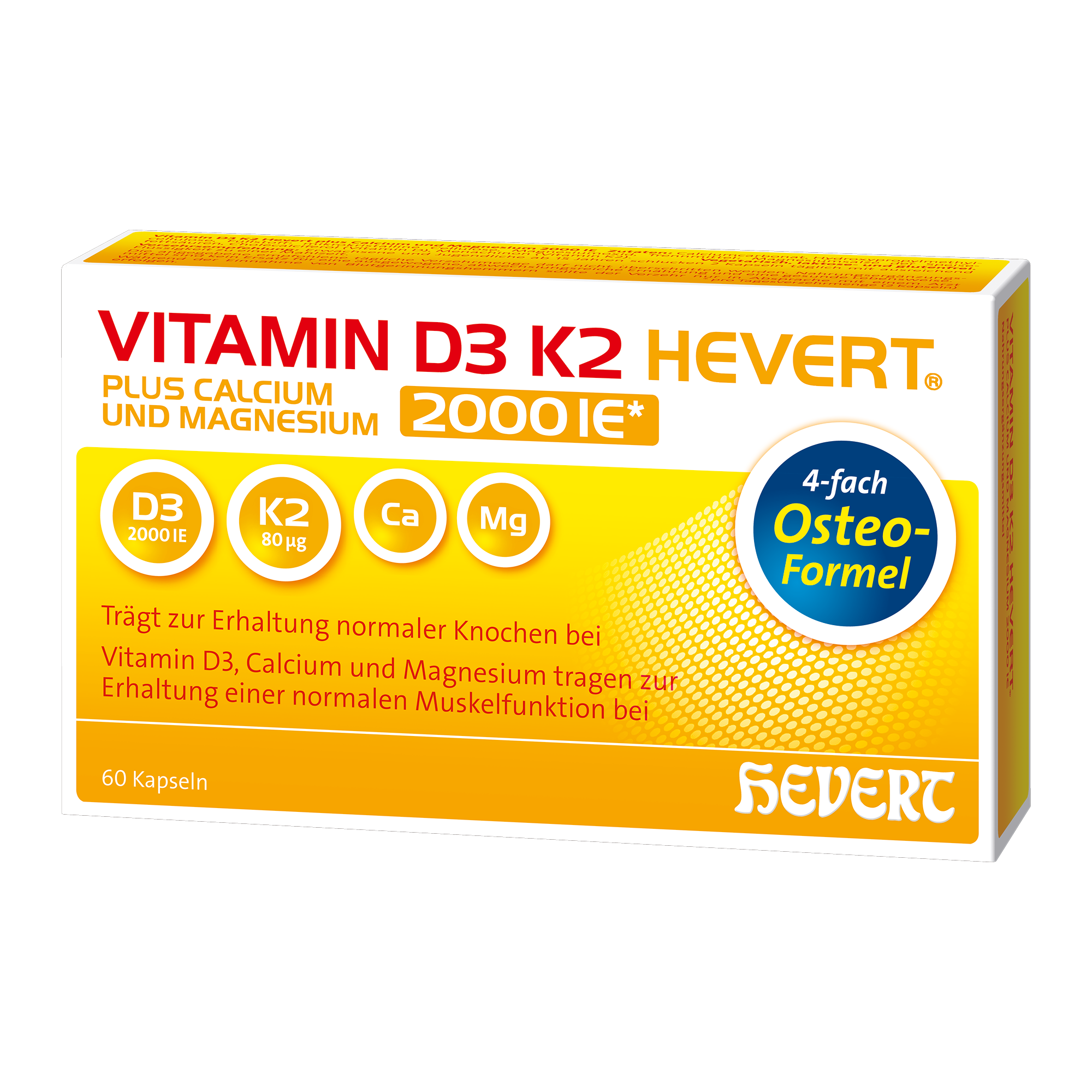 Vitamin D3 K2 Hevert plus Calcium und Magnesium 2000 IE, 60 St. Kapseln