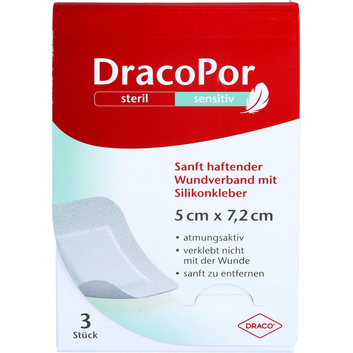 DracoPor sensitiv 5x7,2cm steril mit Silikonkleber, 3 St VER