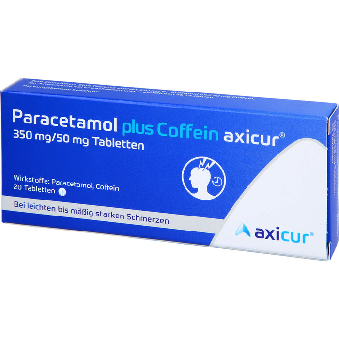 Paracetamol plus Coffein axicur 350 mg/50 mg Tabletten bei leichten bis mäßig starken Schmerzen, 20 pc Tablettes