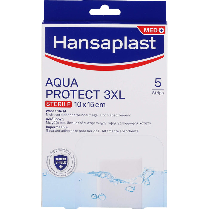 Hansaplast Aqua Protect 10 x 15 cm atmungsaktiver, wasserfester Wundverband polstert die Wunde, ohne zu verkleben, 5 pcs. dressing