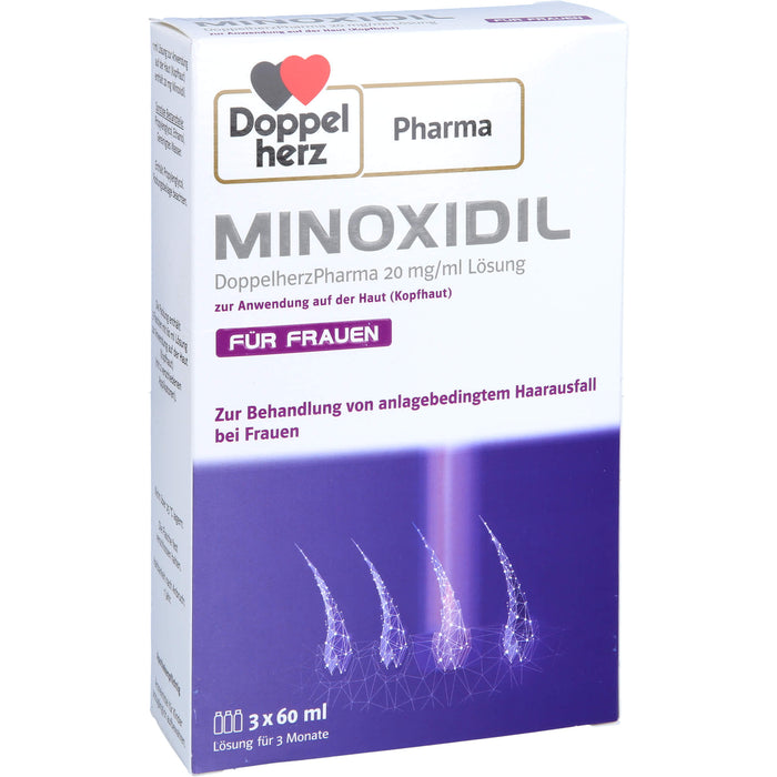 MINOXIDIL DoppelherzPharma 20 mg/ml Lösung zur Anwendung auf der Haut (Kopfhaut), Für Frauen, 3X60 ml LOE