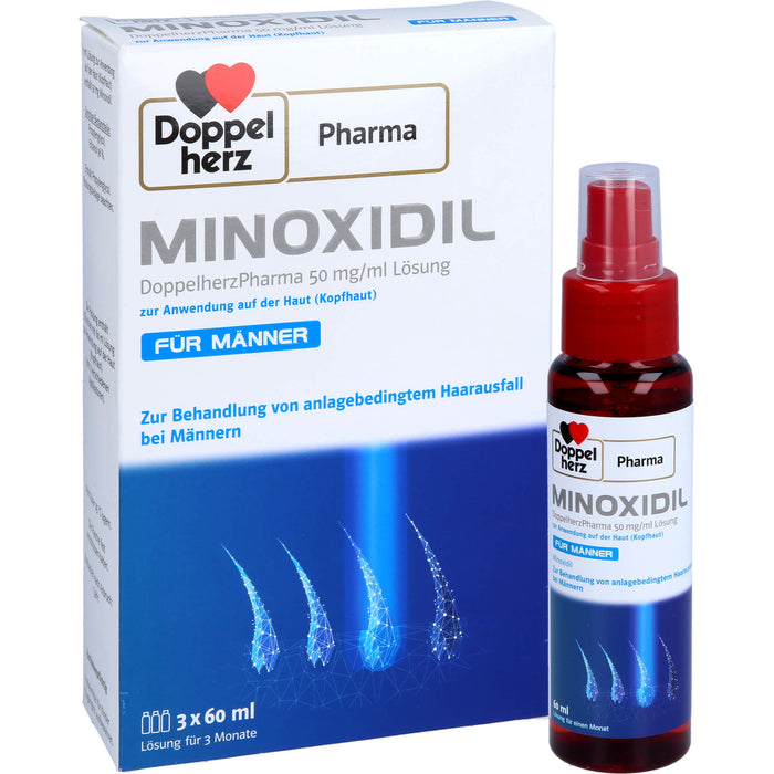 MINOXIDIL DoppelherzPharma 50 mg/ml Lösung zur Anwendung auf der Haut (Kopfhaut), Für Männer, 3X60 ml LOE