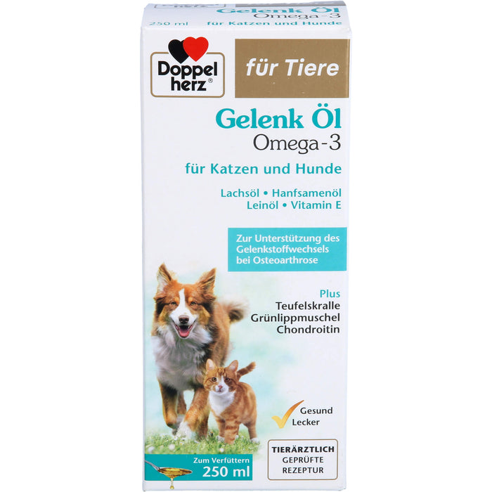 Doppelherz Gelenk Öl Omega 3 Lösung für Katzen + Hunde zur Unterstützung des Gelenkstoffwechsels bei Osteoarthrose, 250 ml Lösung