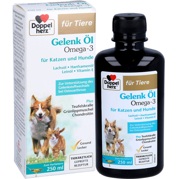 Doppelherz Gelenk Öl Omega 3 Lösung für Katzen + Hunde zur Unterstützung des Gelenkstoffwechsels bei Osteoarthrose, 250 ml Solution