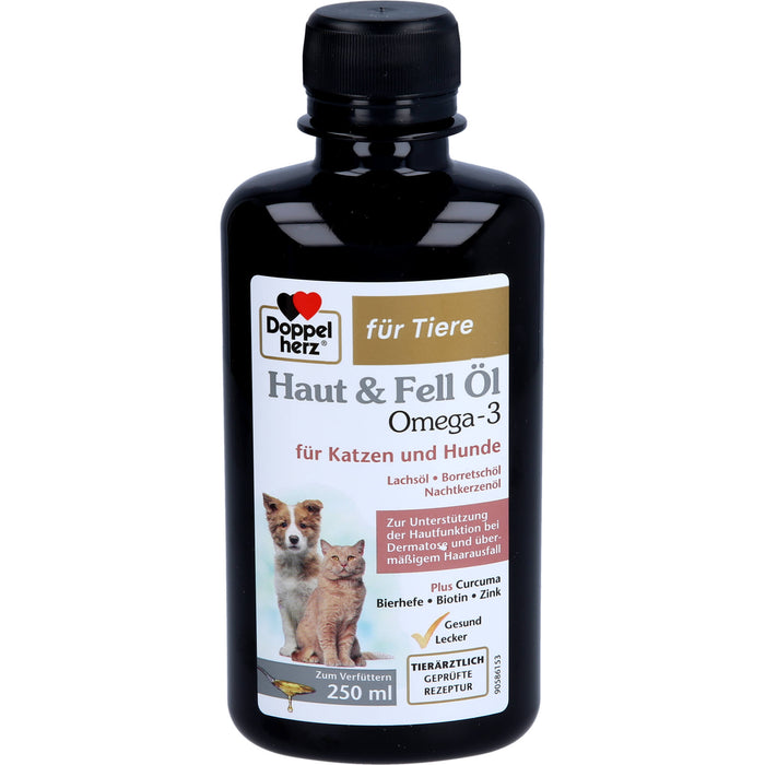 Doppelherz Haut & Fell Öl Omega 3 für Katzen + Hunde zur Unterstützung der Hautfunktion bei Dermatose und übermäßigem Haarausfall, 250 ml Solution