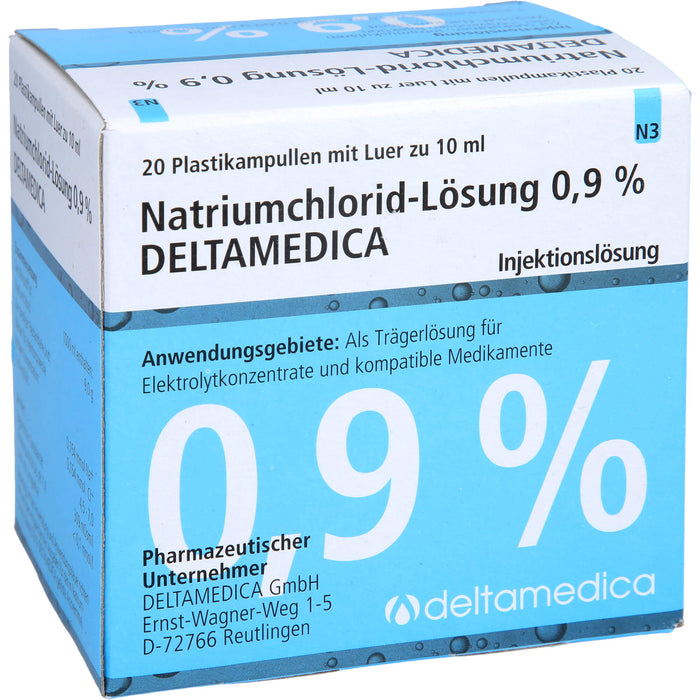 Natriumchlorid-Lösung 0,9 % Deltamedica, Injektionslösung, Luer Pl., 10 ml, 20X10 ml ILO