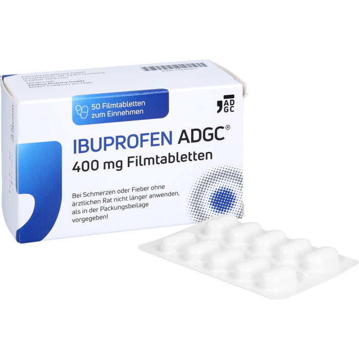 Ibuprofen ADGC 400 mg Filmtabletten bei Schmerzen oder Fieber, 50 pc Tablettes