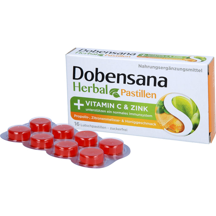 Dobensana Herbal Lutschpastillen mit Honiggeschmack Vitamin C Zink, 16 pc Pastilles