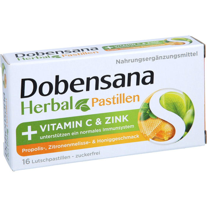 Dobensana Herbal Lutschpastillen mit Honiggeschmack Vitamin C Zink, 16 pcs. Pastilles