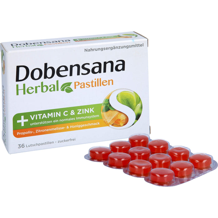 Dobensana Herbal Lutschpastillen mit  Honiggeschmack Vitamin C Zink, 36 St. Pastillen