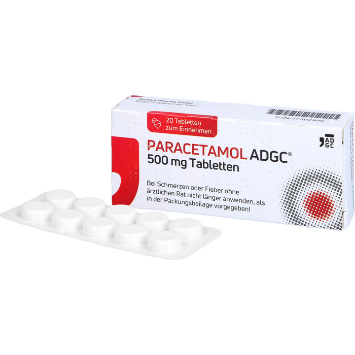 Paracetamol ADGC 500 mg Tabletten bei Schmerzen oder Fieber, 20 pcs. Tablets