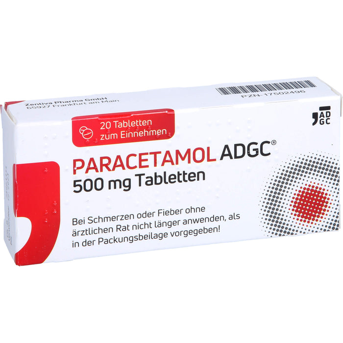 Paracetamol ADGC 500 mg Tabletten bei Schmerzen oder Fieber, 20 pc Tablettes