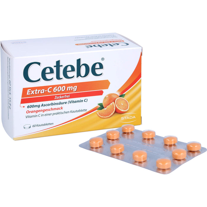 Cetebe Kautabletten Extra-C 600 mg unterstützt Ihre Immunabwehr mit Orangengeschmack, 60 St. Tabletten