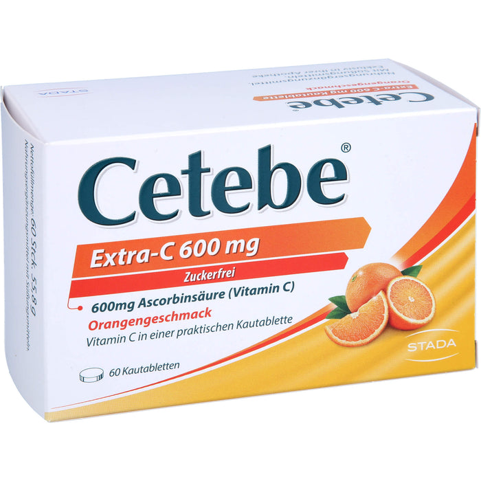 Cetebe Kautabletten Extra-C 600 mg unterstützt Ihre Immunabwehr mit Orangengeschmack, 60 pcs. Tablets