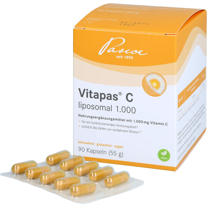 Vitapas C liposomal 1.000 Kapseln schützt die Zellen vor oxidativem Stress, 90 pcs. Capsules