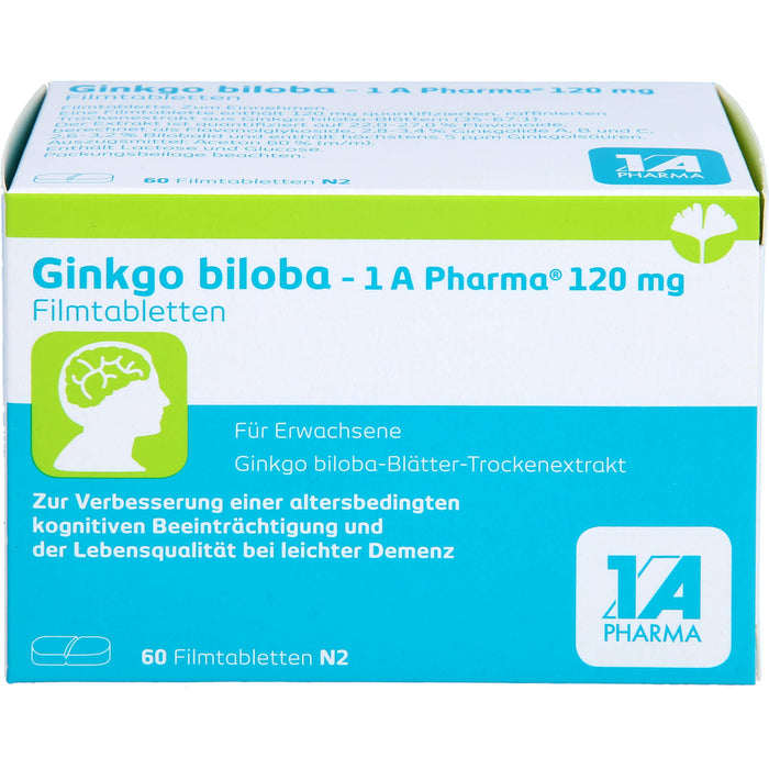 1 A Pharma Ginkgo biloba 120 mg Filmtabletten zur Verbesserung einer altersbedingten kognitiven Beeinträchtigung und bei leichter Demenz, 60 St. Tabletten