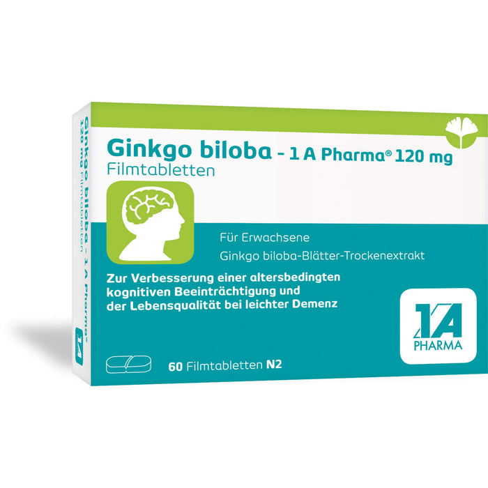 1 A Pharma Ginkgo biloba 120 mg Filmtabletten zur Verbesserung einer altersbedingten kognitiven Beeinträchtigung und bei leichter Demenz, 60 pc Tablettes