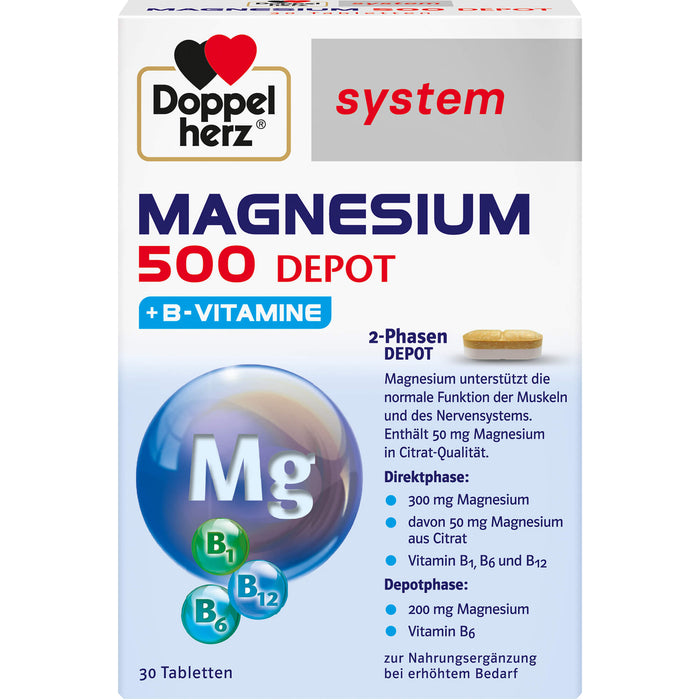 Doppelherz System Magnesium 500 Depot Tabletten für Muskeln und Nervensystem, 30 pcs. Tablets