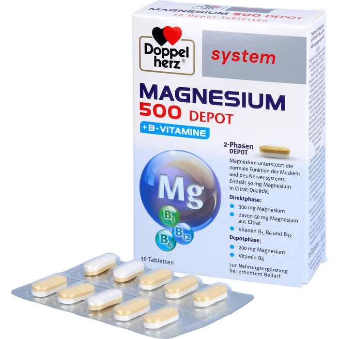 Doppelherz System Magnesium 500 Depot Tabletten für Muskeln und Nervensystem, 30 pc Tablettes