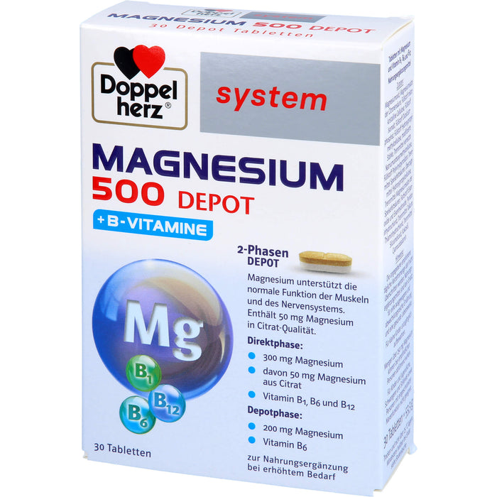 Doppelherz System Magnesium 500 Depot Tabletten für Muskeln und Nervensystem, 30 pc Tablettes