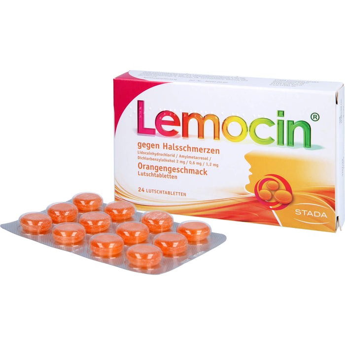 Lemocin Lutschtabletten Orangengeschmack gegen Halsschmerzen, 24 pcs. Tablets