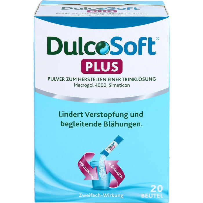 DulcoSoft Plus mit Macrogol und Simeticon Pulver lindert Verstopfung und begleitende Blähungen, 20 pc Sachets