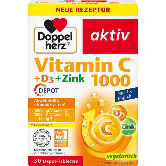 Doppelherz Vitamin C 1000 + D3 + Zink Depot, 30 St. Tabletten