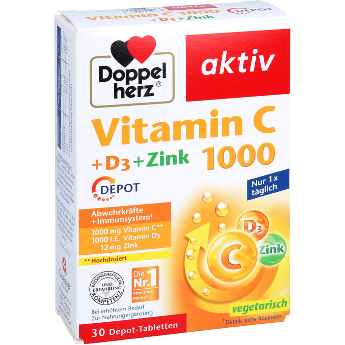 Doppelherz Vitamin C 1000 + D3 + Zink Depot Tabletten, 30 pc Tablettes