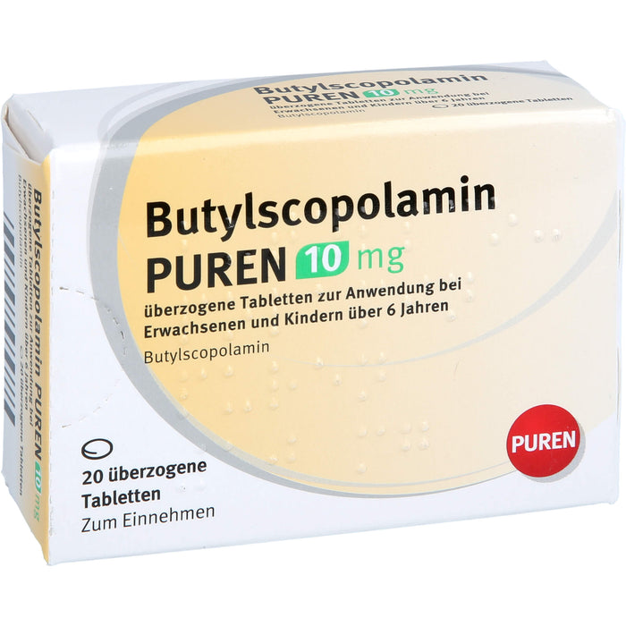 Butylscopolamin PUREN 10 mg überzogene Tabletten zur Anwendung bei Erwachsenen und Kindern über 6 Jahren, 20 St UTA