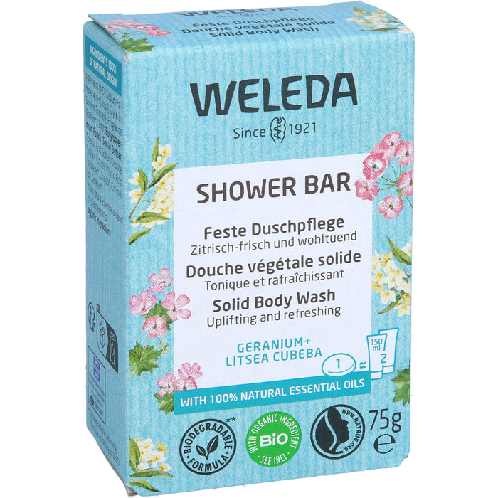 WELEDA Feste Duschpflege Geranium + Litsea Cubeba zitrisch frisch und wohltuend, 75 g bar of soap