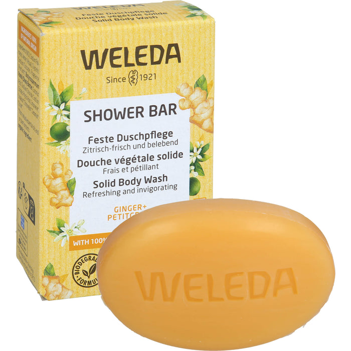 WELEDA Feste Duschpflege Ginger + Petitgrain zitrisch frisch und belebend, 75 g Seifenstück