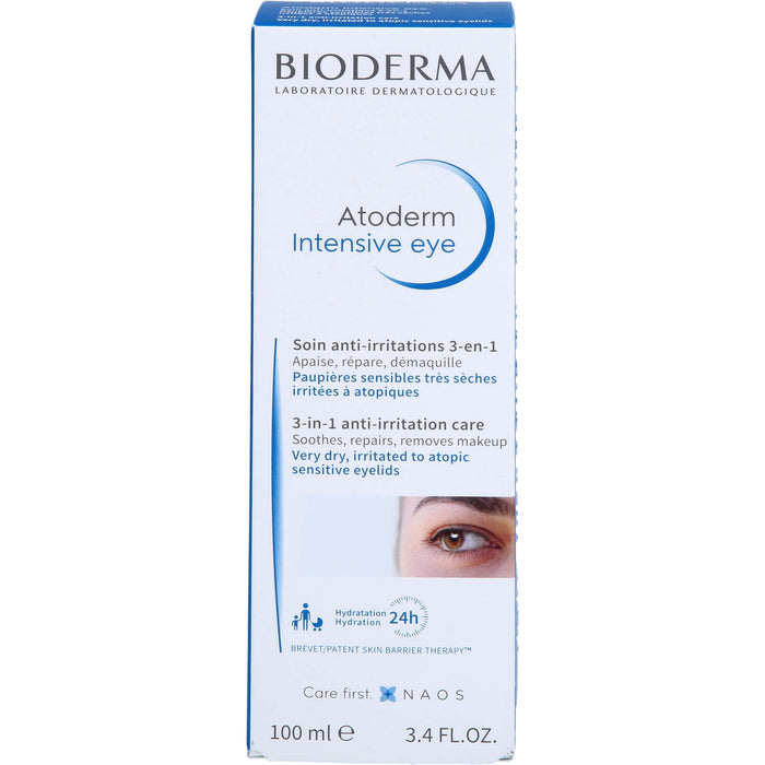 BIODERMA Atoderm Intensive eye Augencreme mit Hyaluronsäure bei trockenen, juckenden, irritierten bis zu Neurodermitis neigenden Augenlidern, 100 ml Creme