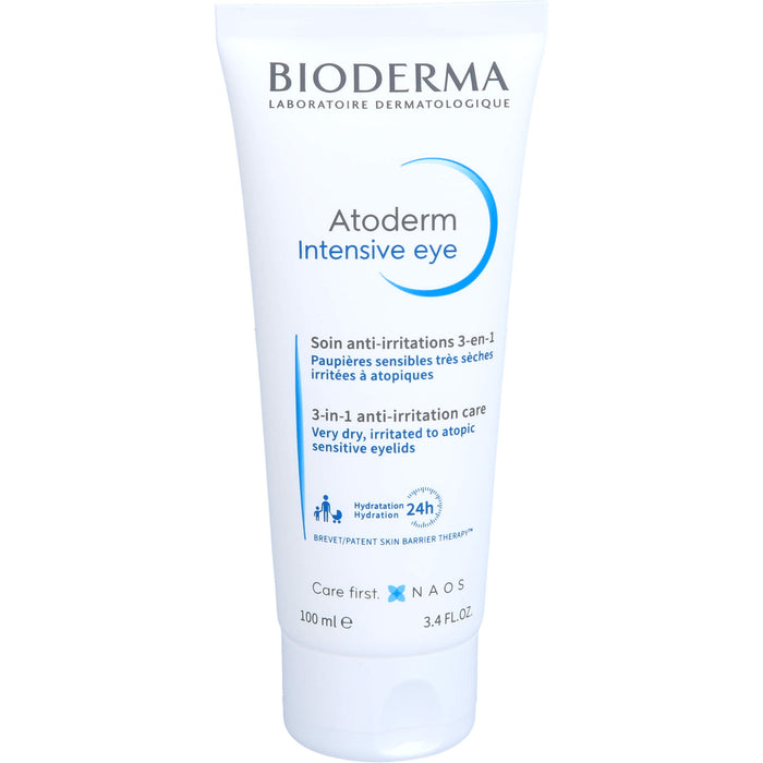 BIODERMA Atoderm Intensive eye Augencreme mit Hyaluronsäure bei trockenen, juckenden, irritierten bis zu Neurodermitis neigenden Augenlidern, 100 ml Creme