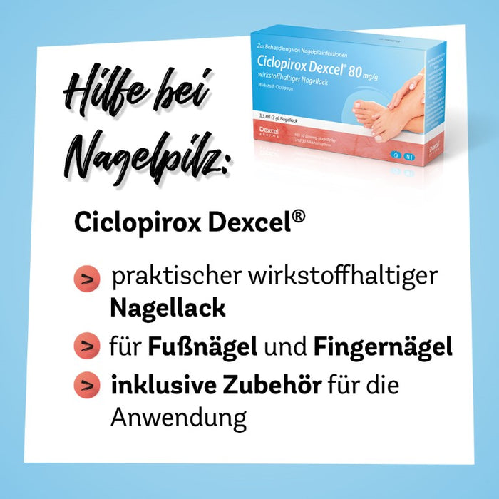 Ciclopirox Dexcel 80 mg/g Lösung wirkstoffhaltiger Nagellack bei Nagelpilzinfektionen, 3.3 ml Nail varnish containing active ingredients