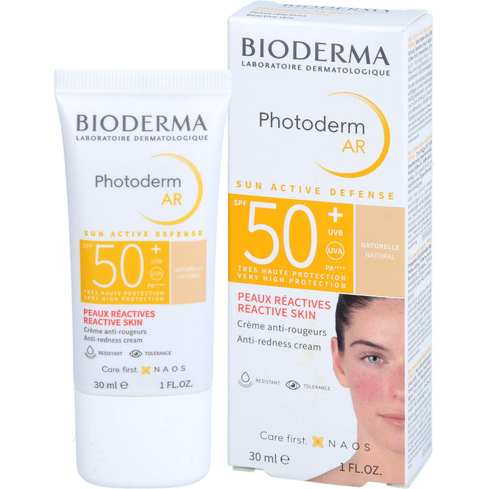 BIODERMA Photoderm AR LSF 50+ anti-Rötungen Sonnenschutz für das Gesicht bei Rosazea, bei empfindlicher, zu Rötungen neigender und reaktiver Haut, 30 ml Crème