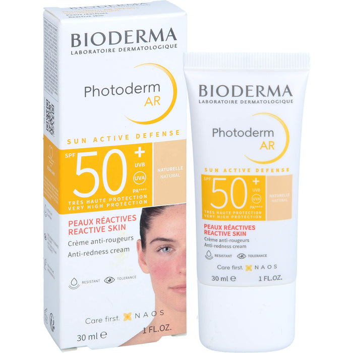 BIODERMA Photoderm AR LSF 50+ anti-Rötungen Sonnenschutz für das Gesicht bei Rosazea, bei empfindlicher, zu Rötungen neigender und reaktiver Haut, 30 ml Cream