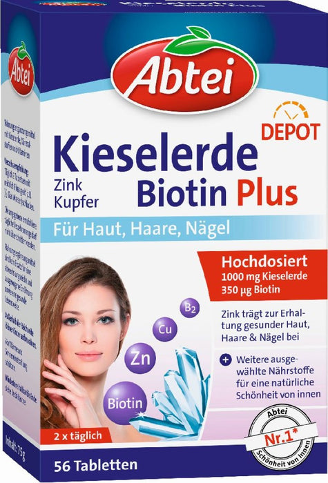 Abtei Depot Kieselerde Biotin Plus für Haut, Haare, Nägel, 56 pcs. Tablets