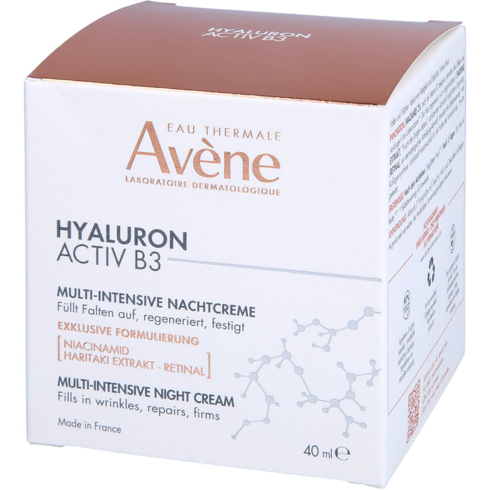 Avène Hyaluron Activ B3 Multi-intensive Nachtcreme - Anti-Aging Pflege gegen Falten mit Niacinamid, 40 ml Cream