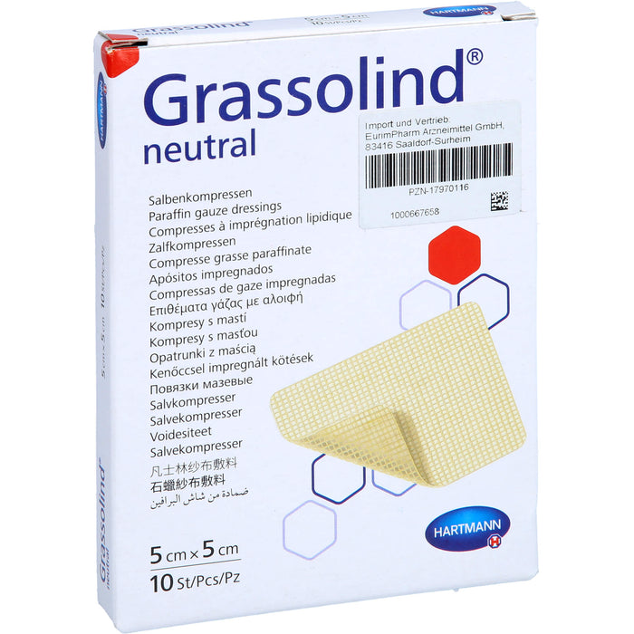 Grassolind Salbenkompressen 5x5 cm steril, 10 St KOM