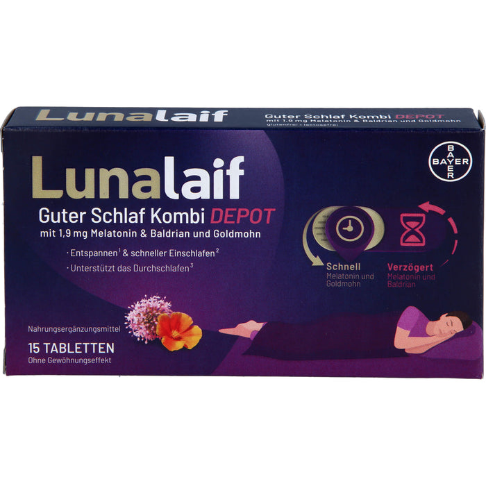 Lunalaif Guter Schlaf Kombi Depot mit 1,9 mg Melatonin Tabletten, 15 pc Tablettes