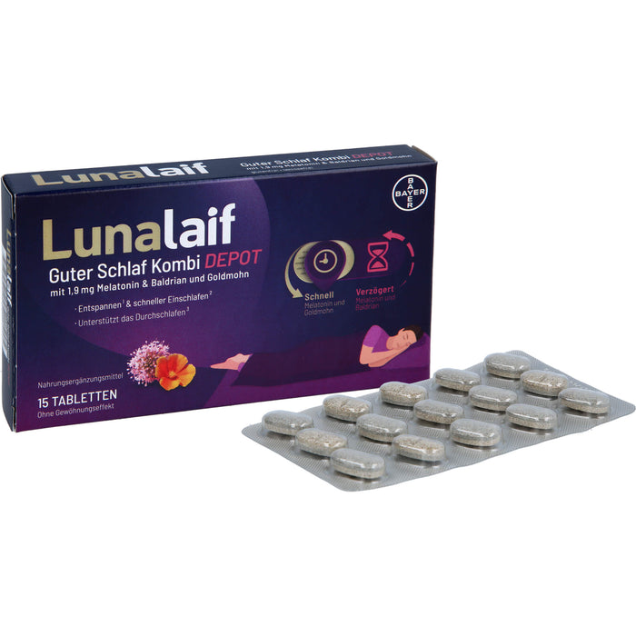 Lunalaif Guter Schlaf Kombi Depot mit 1,9 mg Melatonin Tabletten, 15 pcs. Tablets