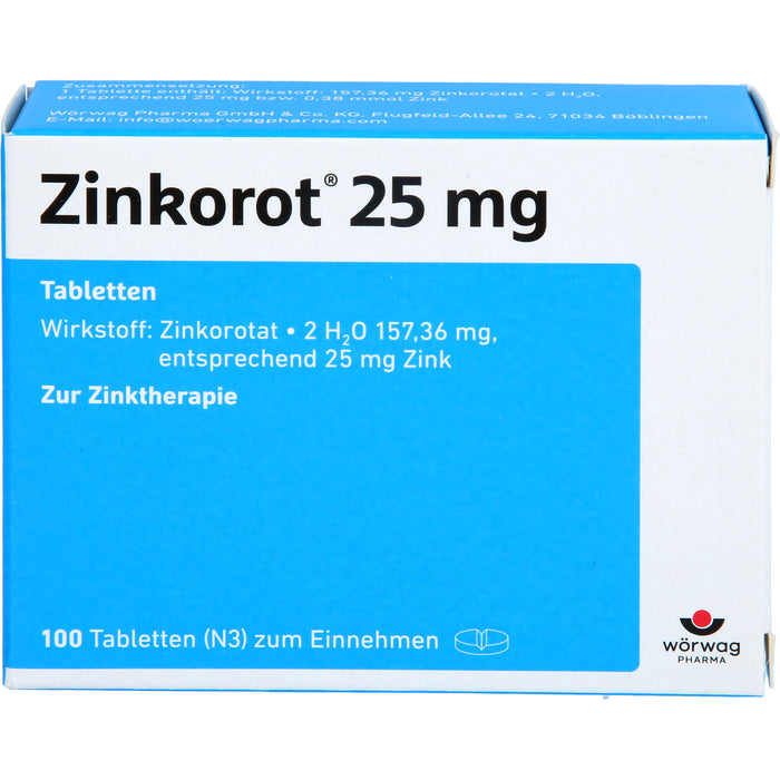 Zinkorot 25 mg Tabletten zur Zinktherapie, 100 pcs. Tablets