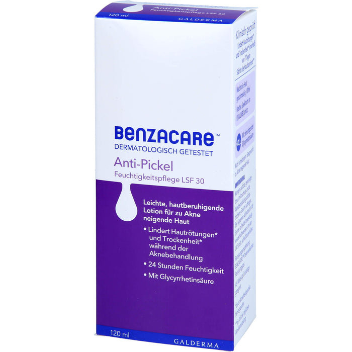 BENZACARE Anti-Pickel Feuchtigkeitspflege LSF 30 für zu Akne neigende Haut, 120 ml Lotion