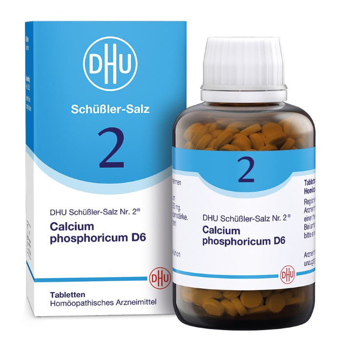 DHU Schüßler-Salz Nr. 2 Calcium phosphoricum D6 – Das Mineralsalz der Knochen und Zähne – das Original – umweltfreundlich im Arzneiglas, 900 St. Tabletten