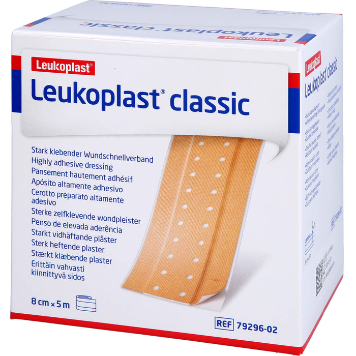 Leukoplast Classic 8 cm x 5 m stark klebender Wundschnellverband, 1 St. Pflaster