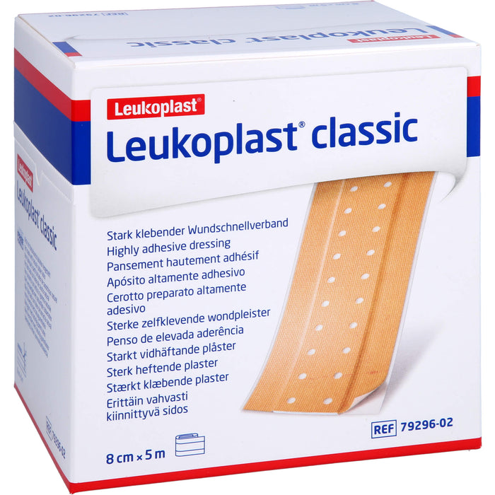 Leukoplast Classic 8 cm x 5 m stark klebender Wundschnellverband, 1 St. Pflaster