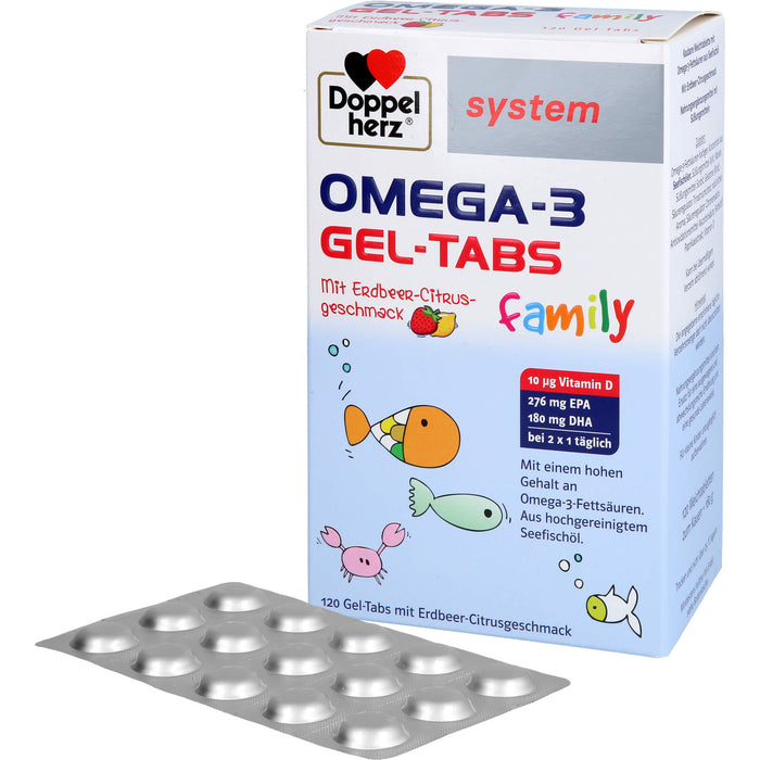 Doppelherz system Omega-3 family Gel-Tabs Erdbeer-Zitrusgeschmack, 120 St. Kautabletten