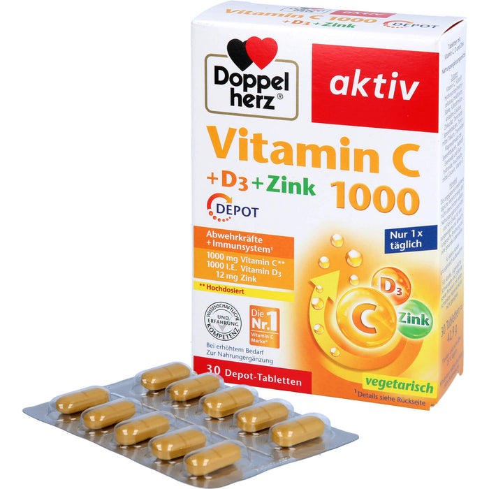 Doppelherz Vitamin C 1000 + D3 + Zink Depot Tabletten, 30 pc Tablettes